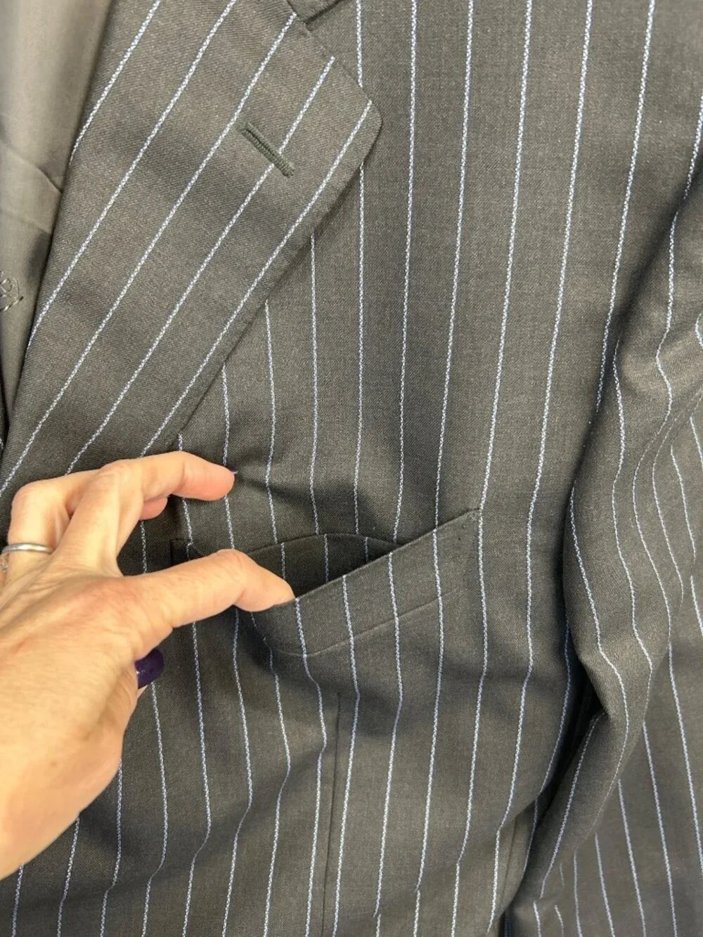 Ravazzolo Suit Jacket Blazer Men's US 44 Gray Blue Pinstripe Virgin Wool Italy